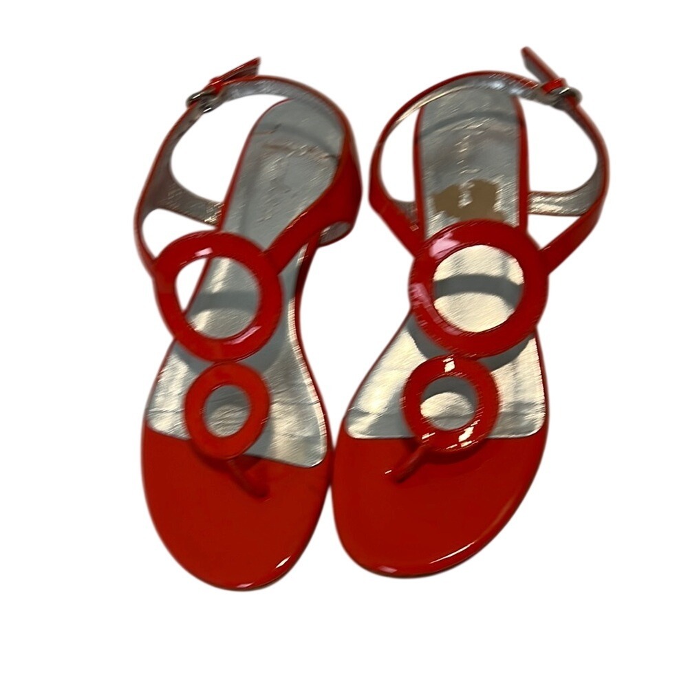 BODEN Orange Patent Leather Strappy Circles Flat Sandals EU 37 or US‎ 6.5M